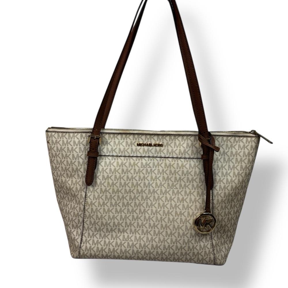 Michael Kors Cream and Brown gold hardware Tote Bag